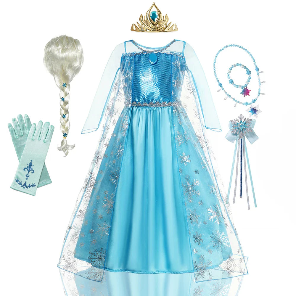Meninas Rainha da Neve Fantasias Infantis Meninas Festa de Carnaval Baile Vestido Elsa Roupas Infantis Fantasia de Princesa Vestido de Aniversário