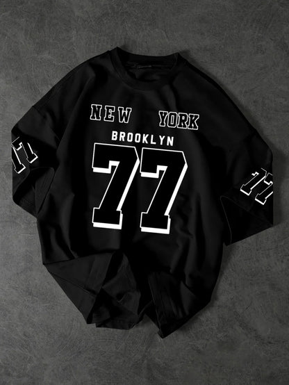 Men's Streetwear T-Shirt New York Brooklyn 77 Graphic Print Crew Neck Short Sleeve Polyester Tops With Sleeve Detail S-XXL