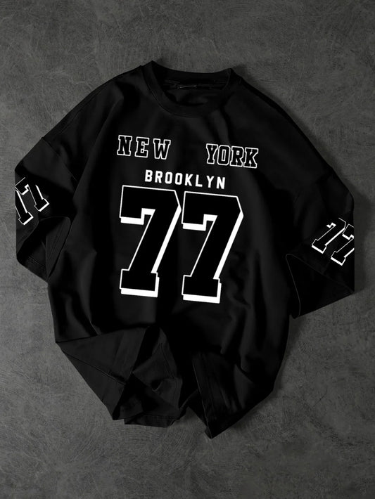 Men's Streetwear T-Shirt New York Brooklyn 77 Graphic Print Crew Neck Short Sleeve Polyester Tops With Sleeve Detail S-XXL