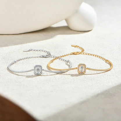 Luxury Dazzling Emerald Cut Moissanite Bracelet 925 Sterling Silver Adjustable Bracelet Women Wedding Engagement Jewelry