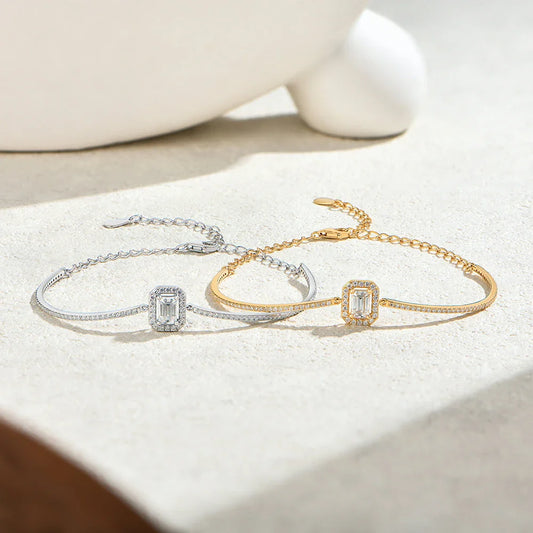 Luxury Dazzling Emerald Cut Moissanite Bracelet 925 Sterling Silver Adjustable Bracelet Women Wedding Engagement Jewelry