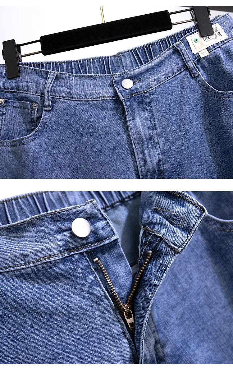 150Kg Plus Size Women's Five-Point Denim Shorts Hip 150 Summer High-Waist Loose Wide Leg Pants Blue Black 5XL 6XL 7XL 8XL 9XL