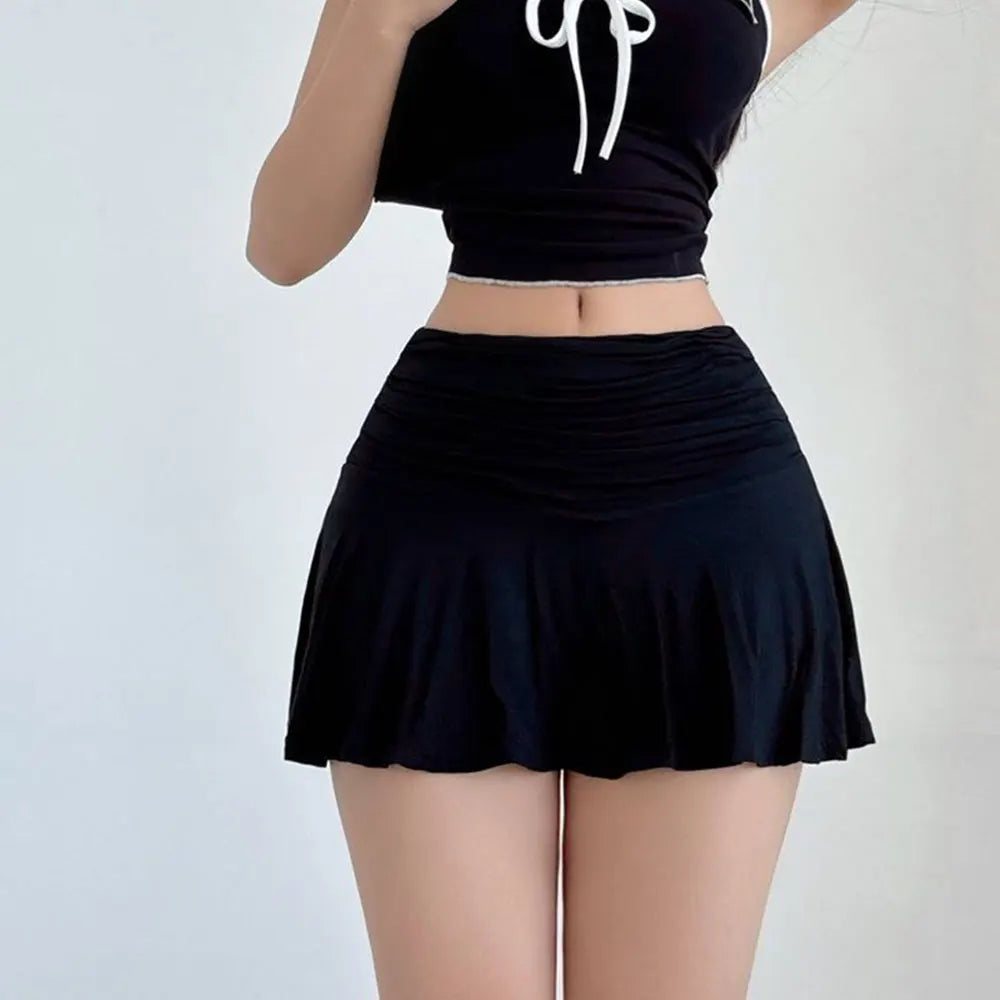 Sweet Pleated Super Mini Skirt Fashion Versatile Black Low-Waisted Skirts Tennis Dance Fitness Short Skirts Women Summer Skirts