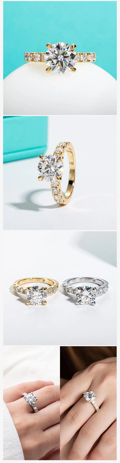 4.3cttw D Color Moissanite Engagement Rings 925 Sterling Silver 18k Gold Plated Lab Created Diamond Wedding Band Rings