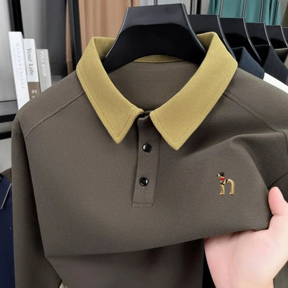 High quality luxury long sleeve polo shirt  men's spring autumn new trend brand cute dog embroidery Korean casual lapel T-shirt