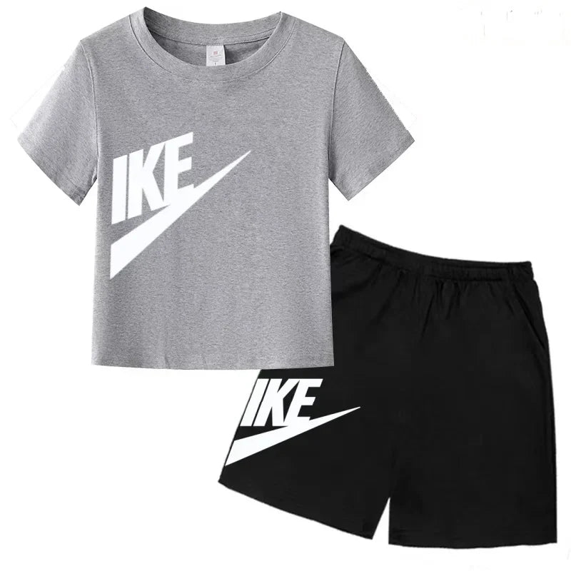 Kids Summer Short Sleeve T-shirt Shorts 2Pcs Set Boy Girl Casual Sport Jogging Suit Toddler 3-12Y