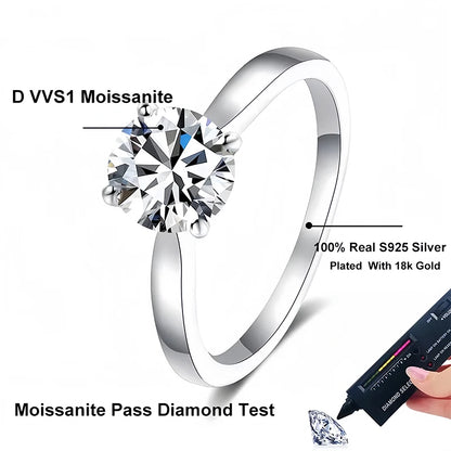 2ct Moissanite Engagement Ring for Women S925 Sterling Silver with Gold Plated Lab Diamond Promise Wedding Band Jewelry