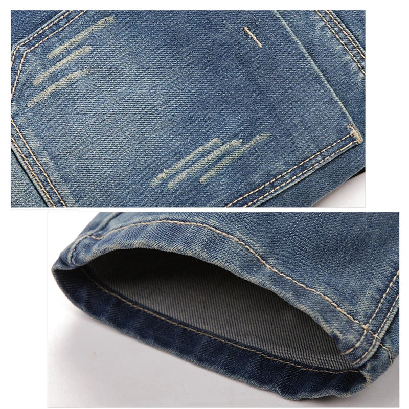 Ripped Plus Size Jeans for men Fashion jean man High Street Retro Washed, Worn Men trousers Casual Cargo Pants Slim Small Feet