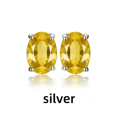 Rose Gold Yellow Gold Plated Oval Natural Amethyst Citrine Garnet Topaz Peridot 925 Sterling Silver Earrings for Women