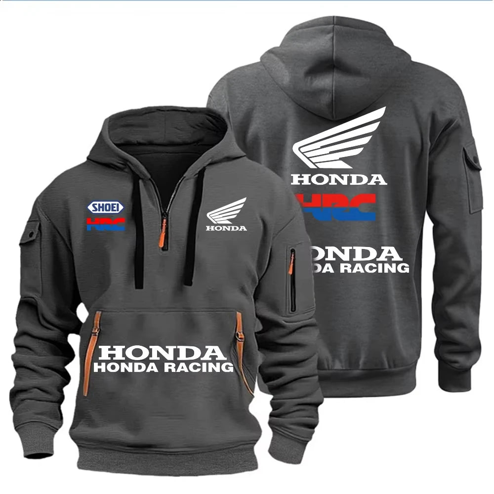 Racing Autumn and Winter Men's Multi-Pocket Zipper Hoodie Casual Sportswear and Loose Hoodie Long Sleeve Top