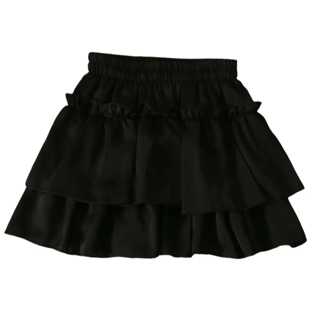 Chic Sweet Style Pleated A-Line Skirt Elegant Versatile Tiered Skirt Basic Cut High Waist Elastic Waist Skirt Summer