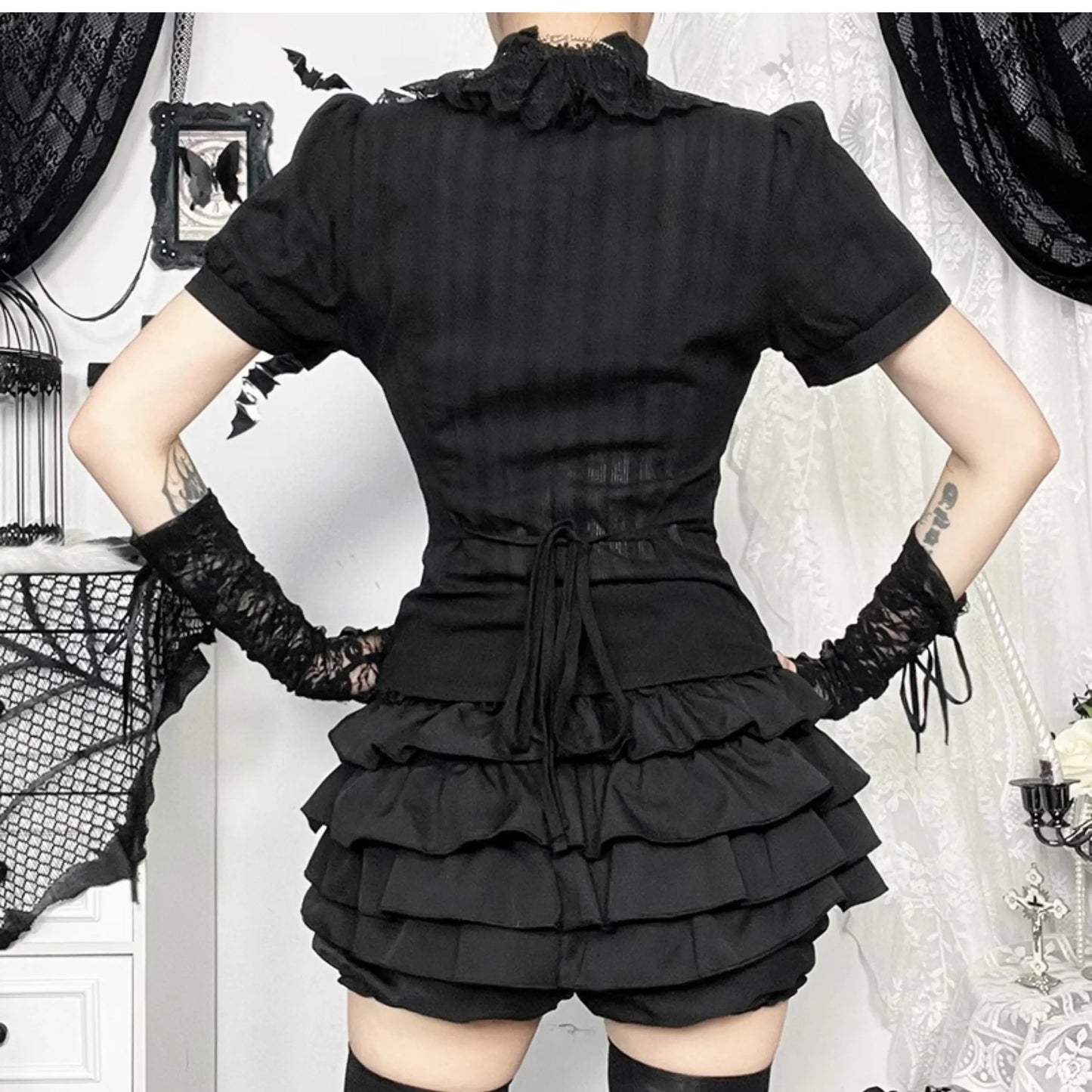 2026 Summer New Arrival Hot Girl Trendy Versatile Mini Skirt Dark Cross DesignTiered Cake Black Fluffy Skirts