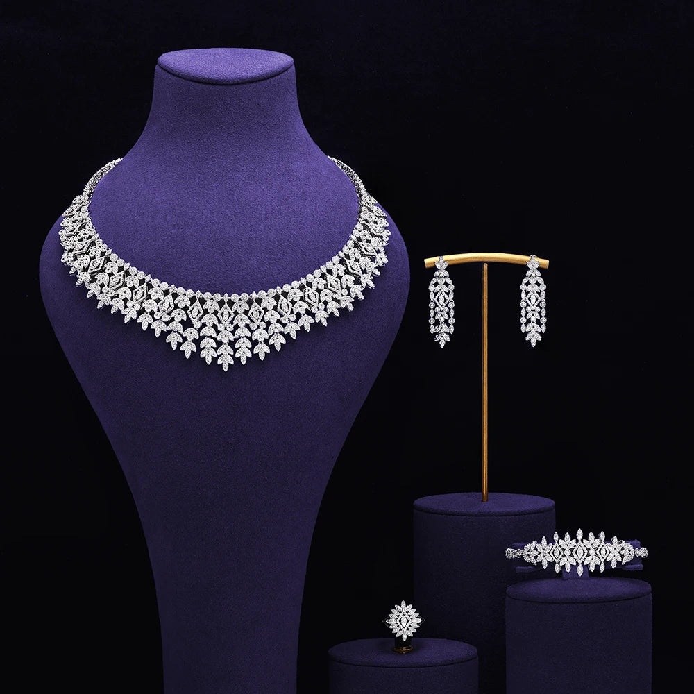 Bridal Zirconia Full Jewelry Set for Ladies Party Luxury Dubai Nigeria CZ Crystal Wedding Necklace Set