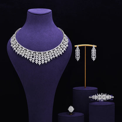 Bridal Zirconia Full Jewelry Set for Ladies Party Luxury Dubai Nigeria CZ Crystal Wedding Necklace Set