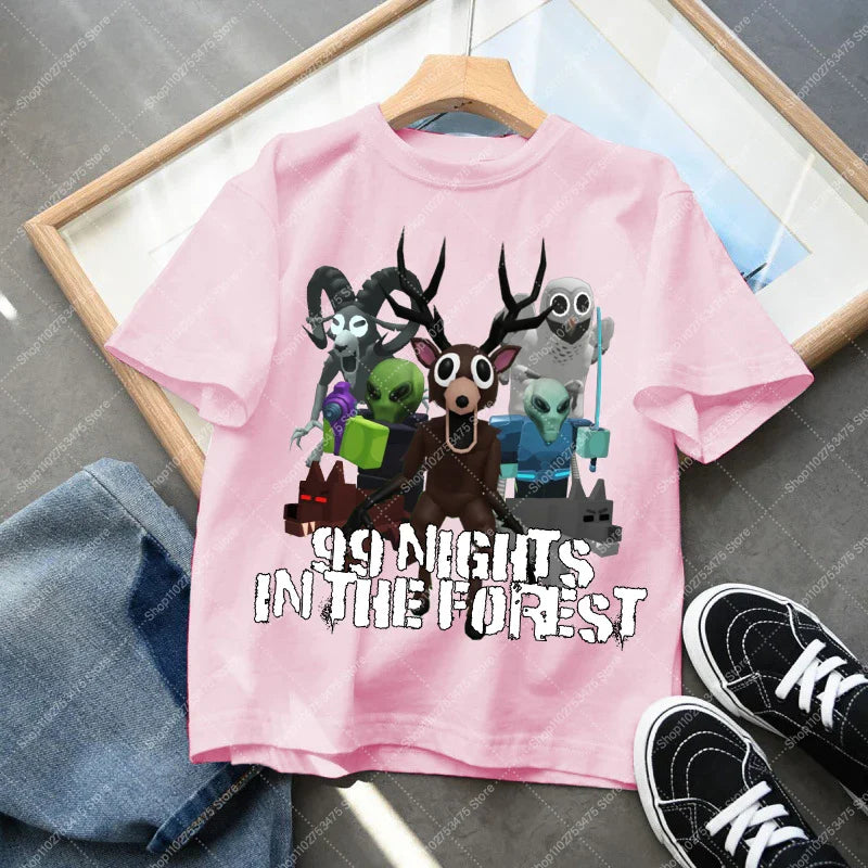 Game 99 Nights in The Forest Short Sleeve T-shirt for Boy Kids Cartoon Cotton Tops Children Anime Cute Tee Summer Clothing Gifts