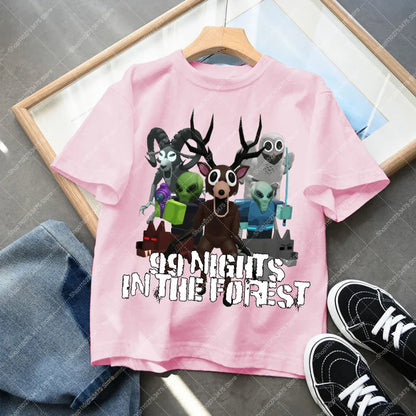 Game 99 Nights in The Forest Short Sleeve T-shirt for Boy Kids Cartoon Cotton Tops Children Anime Cute Tee Summer Clothing Gifts