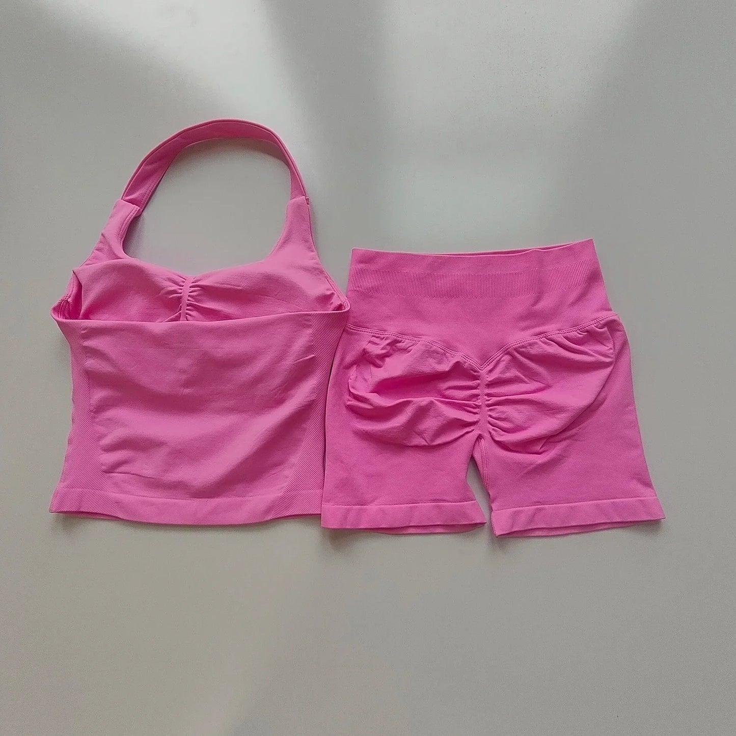 Sexy Halter Neck Beautiful Back High Waist Peach Sports Bras Shorts Suit Pilates Gathering Yoga Vest Training Fitness Bra Sets