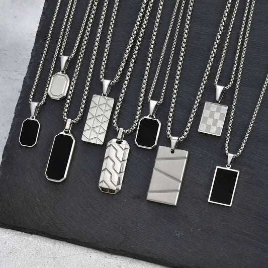 Small Dogtags Pendant Necklaces for Men Boys,Black Silver Color Stainless Steel Military Dog Tag with Box Chain Gift to Him