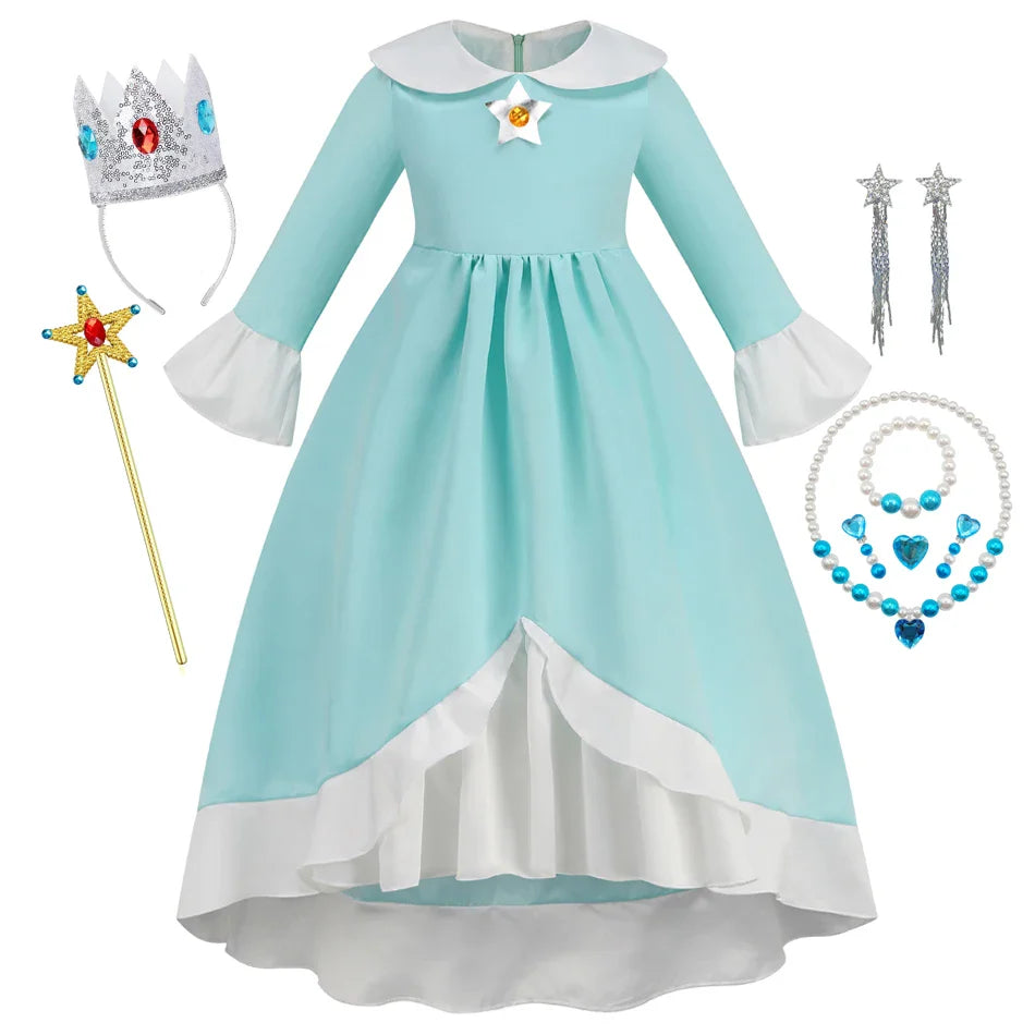 Rosalina Galaxy Princess Dress with Glowing Light Girls Game Role Play Princess Costume Halloween Rosalina Kids LED Light 10T