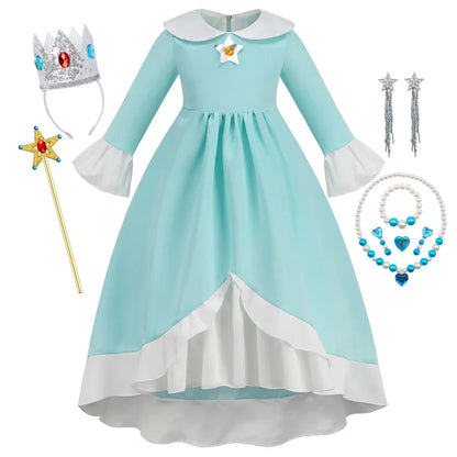 Rosalina Galaxy Princess Dress with Glowing Light Girls Game Role Play Princess Costume Halloween Rosalina Kids LED Light 10T