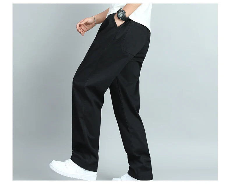 Big Size Mens Casual Pants Relaxed Fit Cotton Trousers Elastic Waist Drawstring Sweatpants Mens Jogger Pants Summer Spring