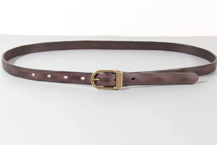 Retro Narrow Cowhide Women's Belt Pure Copper Button Top Cowhide All-match Casual Jeans Belt High Quality Luxury Women Belt