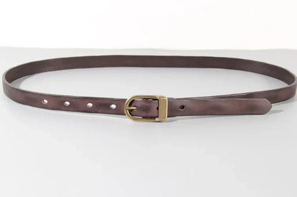 Retro Narrow Cowhide Women's Belt Pure Copper Button Top Cowhide All-match Casual Jeans Belt High Quality Luxury Women Belt