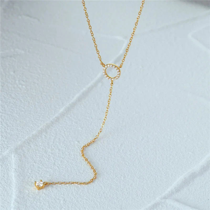 S925 Sterling Silver Double-Deck Circle Zircon Pendant Long O-Chain Choker Necklace 2024 Spring Women Wedding Fine Jewelry