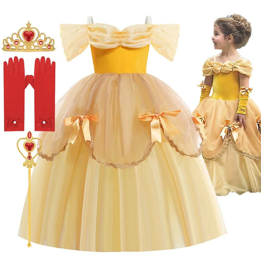 2025 Belle Costume for Girl Carnival Party Princess Dress Children Deluxe Beauty Ball Gown Kids Anna Belle Cosplay Elegant Dress