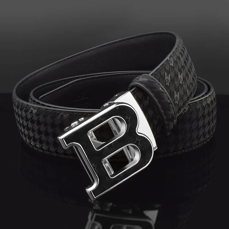 High Quality Automatic Buckle belts men Golden buckle fashion Waist Strap genuine leather Cowskin cintos masculinos B letter