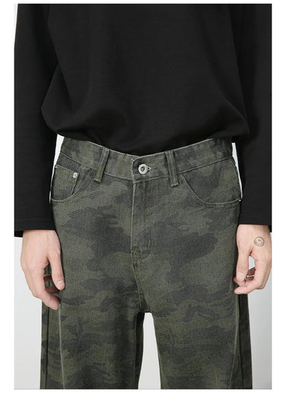 Tide Camouflage Jeans Men's Ins Loose Straight Wide Leg Casual Denim Pants Loose Male Trousers 12C2036