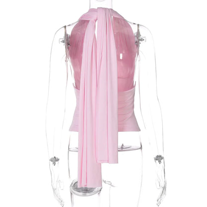 Halter Neck Backless Sexy Vest Women's Summer Slim Strappy Fashion Elasticity V-Neck Vest Solid Vacation Party Female Top 2026