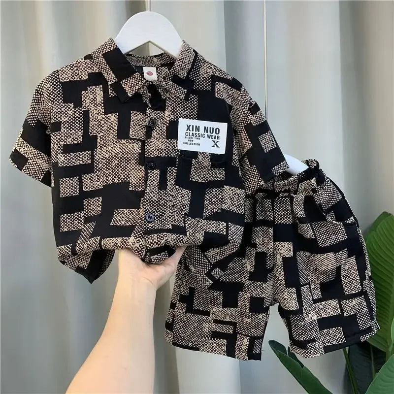 2026 Boys 2-11 Years Summer Chiffon Polo Shirt & Pants 2Pcs Set Korean Style Casual Streetwear Kids Active Outfits