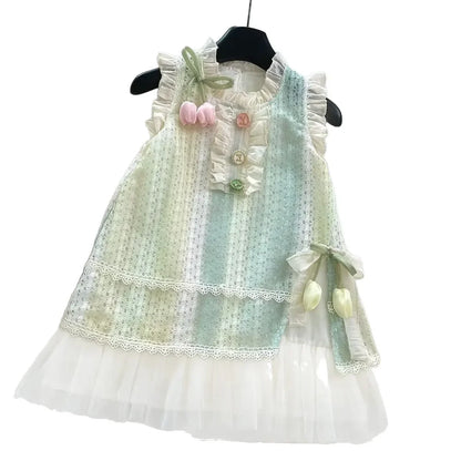 Girls Casual Dresses Sleeveless Lace Sundress Lace Flower Princess Dress Kids Dresses for Girls 2 To 8 Years