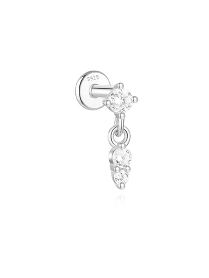 1PC Four Pointed Star Moon Tassel Lotus Cartilage Spiral Puncture 925 Sterling Silver Stud Earring For Women Ins Earring