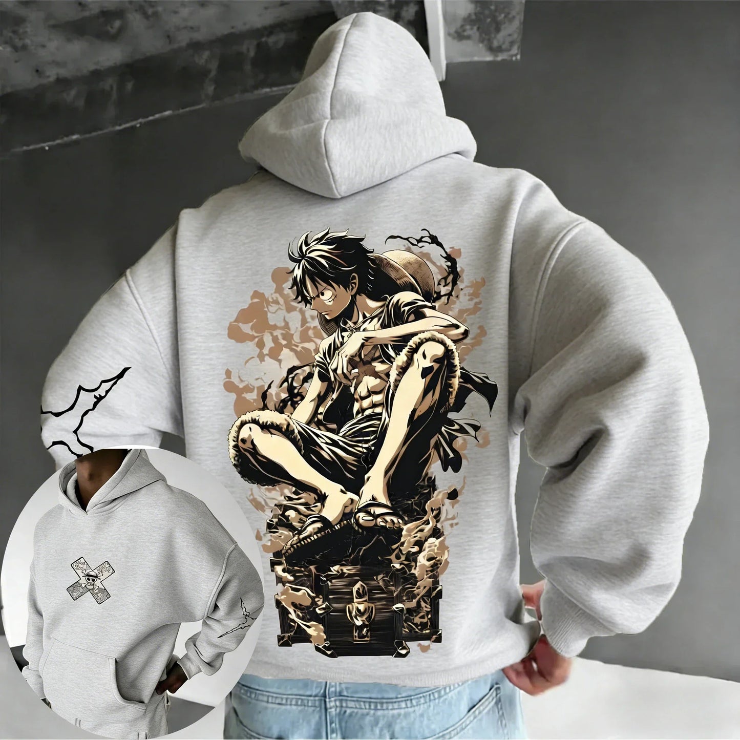 Anime Luffy Printed Cotton Hoodie  Spring/Autumn Men's New Street Hip Hop Loose Casual Parent Child Sweater Top
