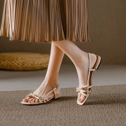 2025 New Stunning Designer Square Toe Single Side Butterfly Red Sandals Summer New Low Heeled Women's Sandals