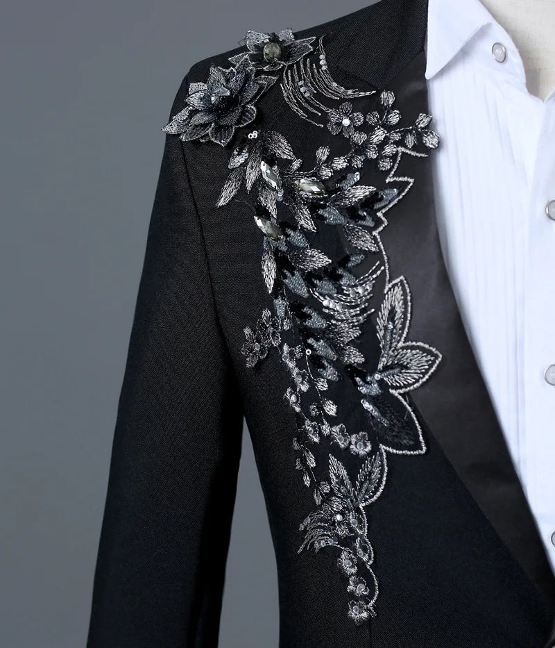 Stylish Stage Performance Men's Singer Nightclub Barbecue Suit Floral Embroidery Three-dimensional Double-sided Jacket