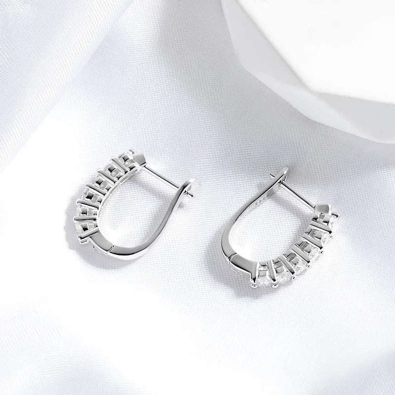 1.2ct Halo Moissanite Hoop Earrings for Women 925 Sterling Silver Straight Row Ear Buckles Wedding Small Ear Studs Gift