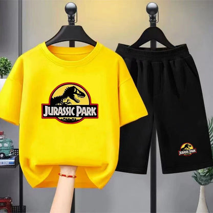 Children T-shirt+Shorts 2P Summer Clothing dinosaur Print Boy Girl Toddler 3-12Yrs Sports Short-Sleeved Casual Fashion Set