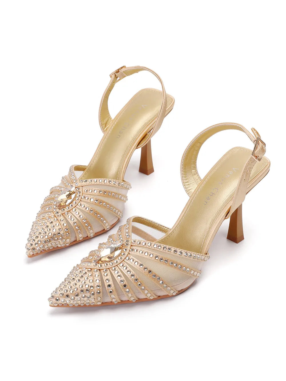 Elegant Fruit Green Women's Heels and Rhinestone Handbag Set - Italian Design for Weddings and Parties