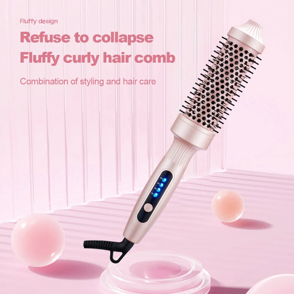TINSOL Negative Ion Curling Iron 38mm Hot Air Brush, Dual-use for Curling and Straightening, Heated Styling Comb