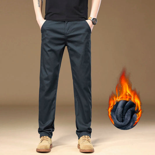 3 Colors Men's Fleece Casual Pants 97% Cotton Warm Velvet Elasticity Business Trousers Straight Fashion Korean Thicken Pants