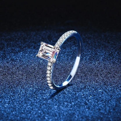 1CT  Moissanite Ring for Women Emerald Radiant Cut Diamond Wedding 925 Silver White Gold Plated  Rings Fine Jewelry