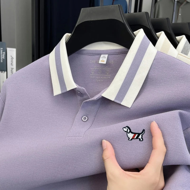 Luxury Brand Men's 100% Cotton Print Long Sleeve Polo Shirt Original Autumn Design Simple Trendy Business Lapel T-shirt Menswear