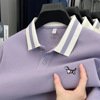 Luxury Brand Men's 100% Cotton Print Long Sleeve Polo Shirt Original Autumn Design Simple Trendy Business Lapel T-shirt Menswear