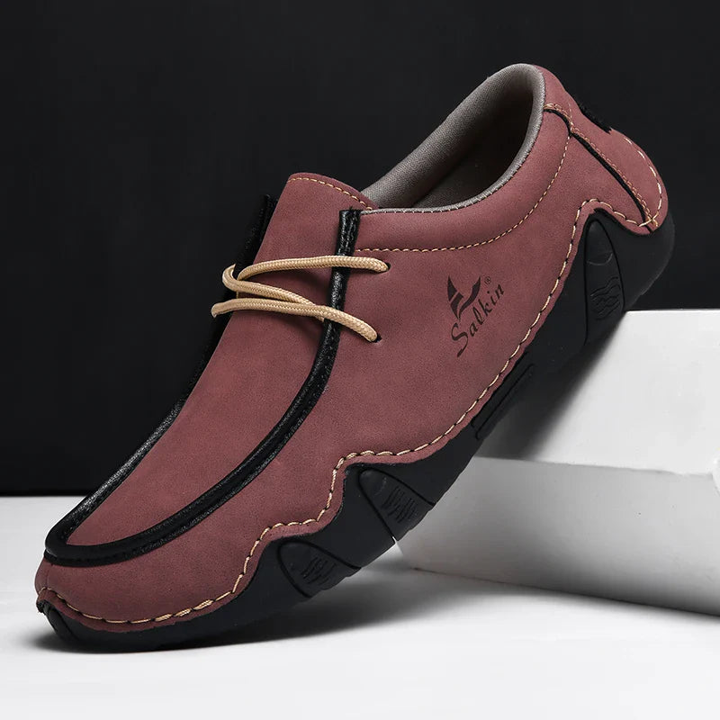 Novos Tênis Masculinos Casuais de Couro Feitos à Mão da Moda 2024 Design Sapatilhas Masculinas Mocassins Respiráveis Cano Baixo Sapatos Flats Dirigir Tamanho Grande