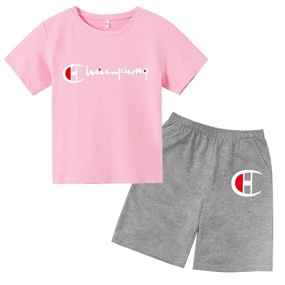 Boys Girls Round neck T-shirt Set Brand Printing Toddler 3-12 Year Tops +Shorts Fashion Leisure Summer Wear ildren's Clothing