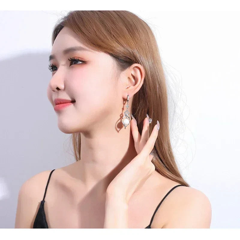 925 Sterling Silver AAAAA Zircon Natural Pearl Earrings For Women Fashion Gorgeous Wedding Engagement Party Jewelry