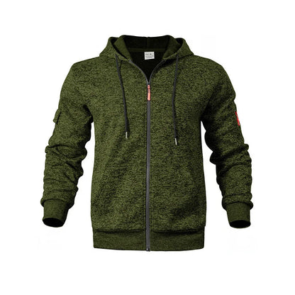 Heavy fleece men's jacket winter retro tooling pocket hooded zipper sports sweater men